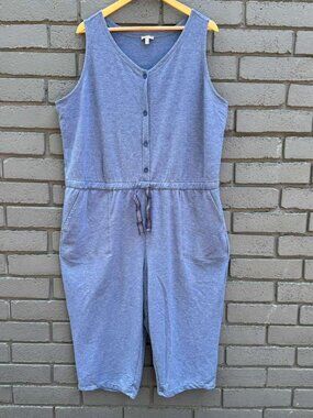 Talbots Crop Romper Capri Jumpsuit Heather Blue Tie Belt Athleisure Casual 2X Wm